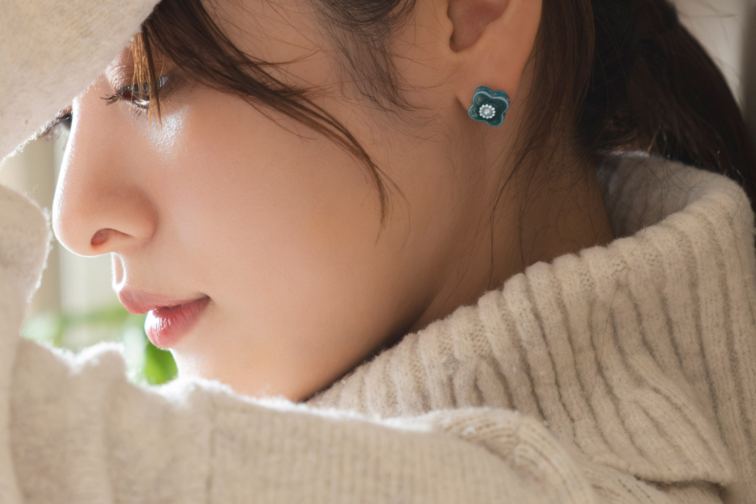 美濃焼 陶器 小花 パール ピアス／イヤリング｜翠色 ギフトボックス付き